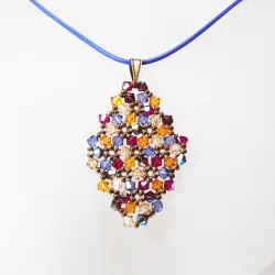 Pendant 45cm - Malvina Rhombus M-Lavender Leather - Pendant 45cm - Laiton bronze